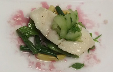 Grapeseed oil-poached Alaskan halibut with pole beans, torn herbs verjus vinaigrette.jpg