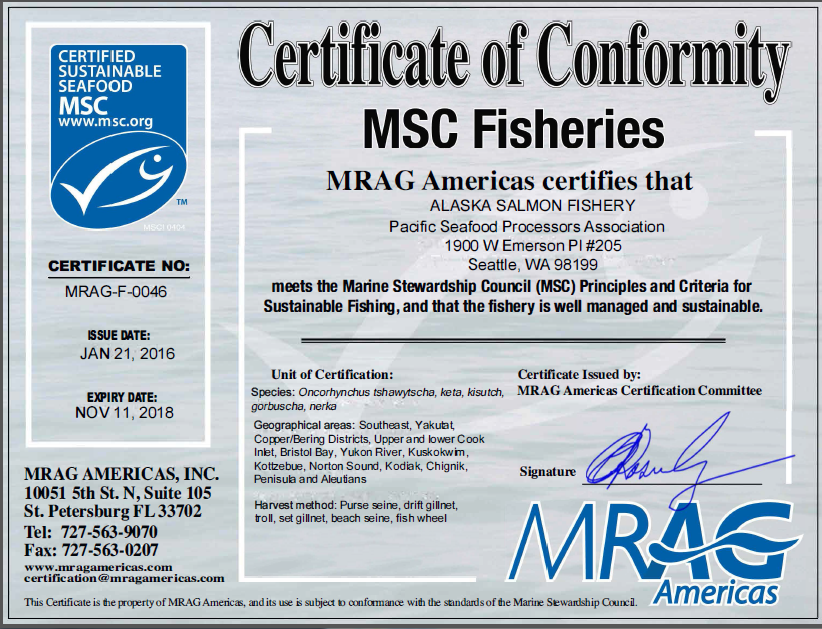 MSC Alaska salmon certificate finalized, with some exceptions