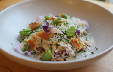 Ricotta cavatelli with smoked black cod and springtime vegetables.jpg