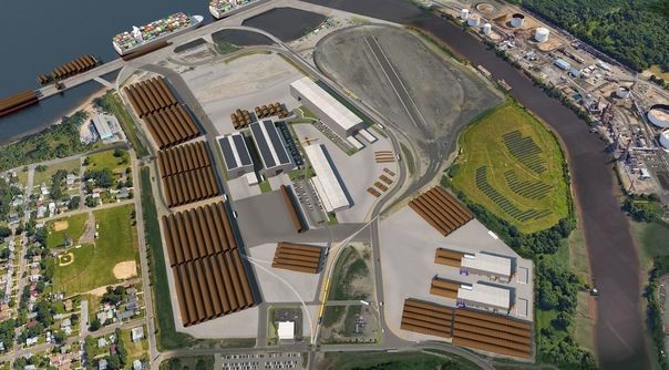 Offshore wind developer Ørsted and specialty steel fabricator EEW say they will develop a $250 million facility to manufacture monopile components for the entire U.S. wind industry at the port of Paulsboro, N.J. N.J. Governor's Office rendering.