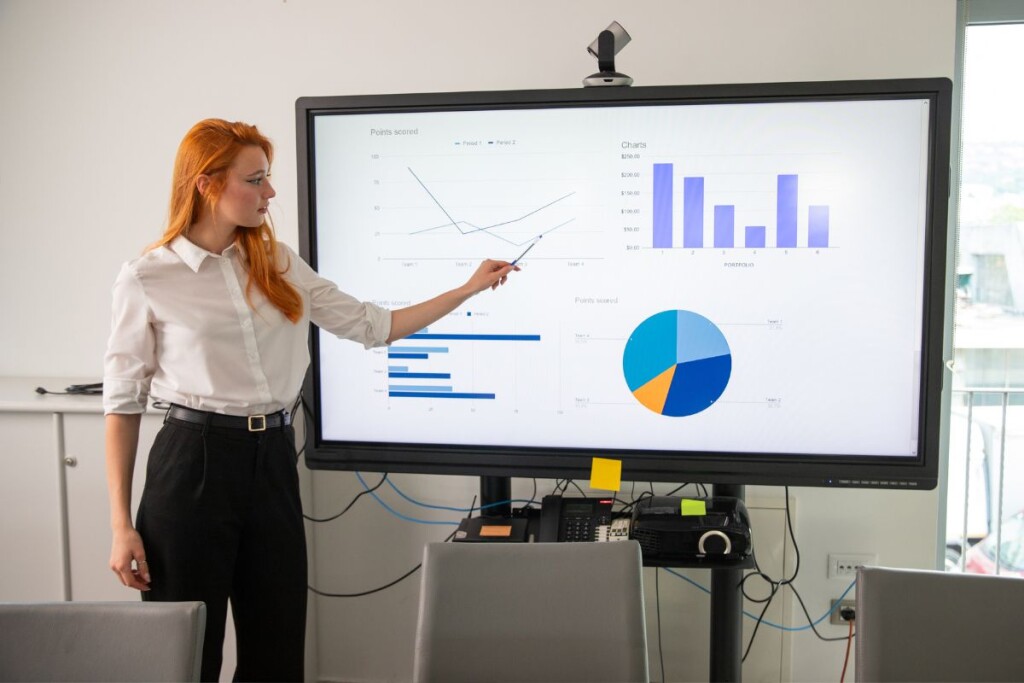 Operations manager presenting slide deck.