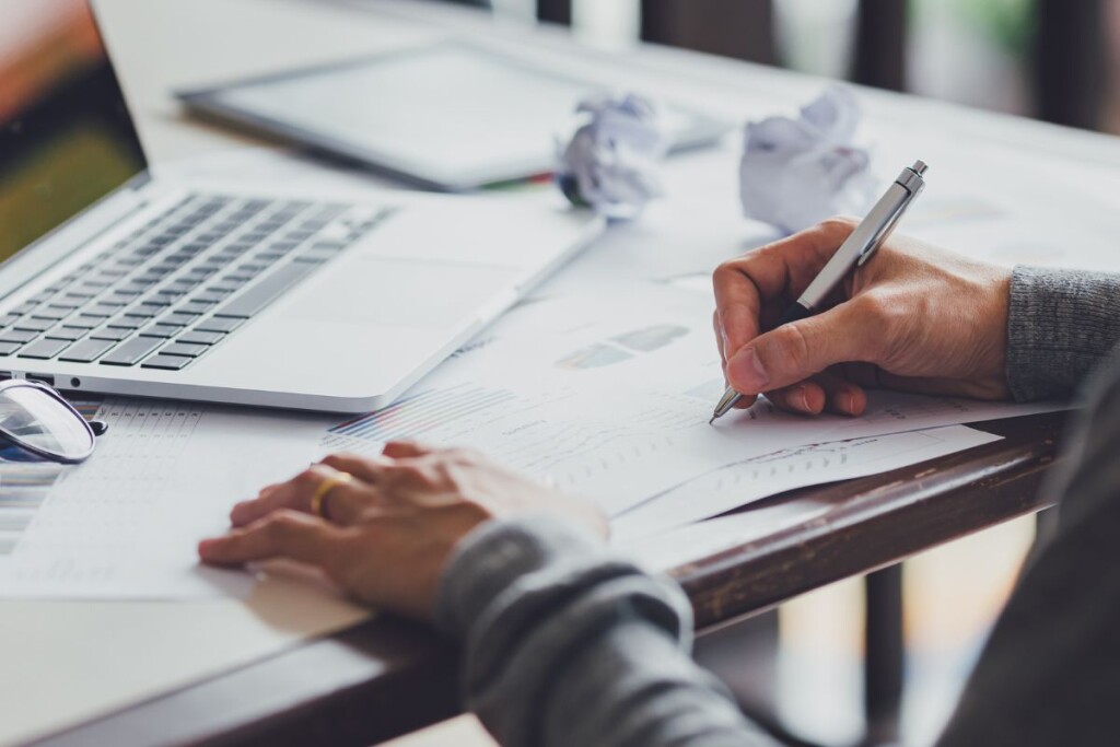 Professional concentrating on important business writing tasks.