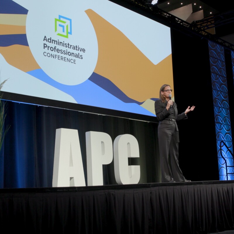 Libby Moore presenting at the 2024 Administrative Professionals Conference in Aurora, CO