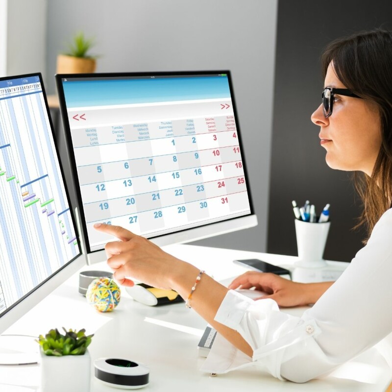 woman using a google shared calendar to help her team