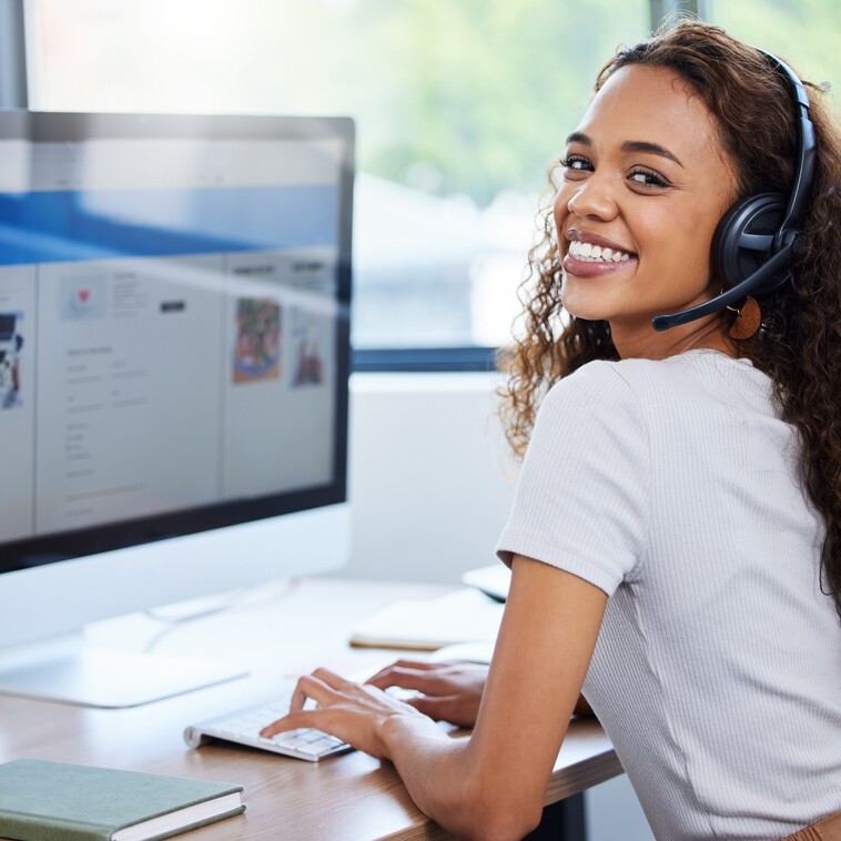 Female virtual assistant working from home