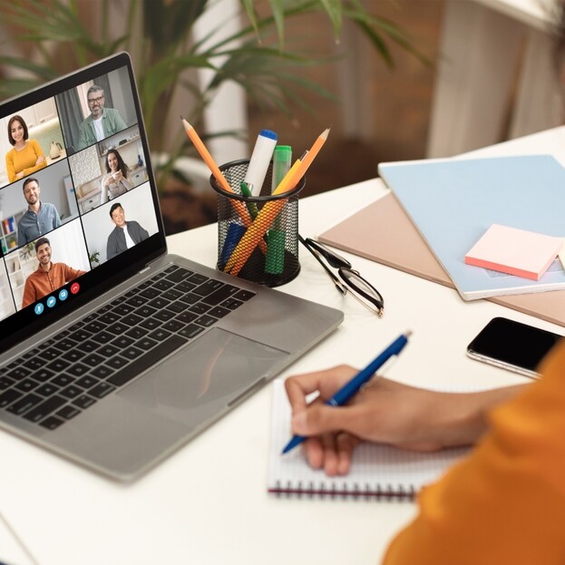 Remote admin professional communicating with colleagues