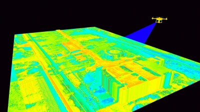 3D model of drone with payload for digital reconstruction on isolated background.