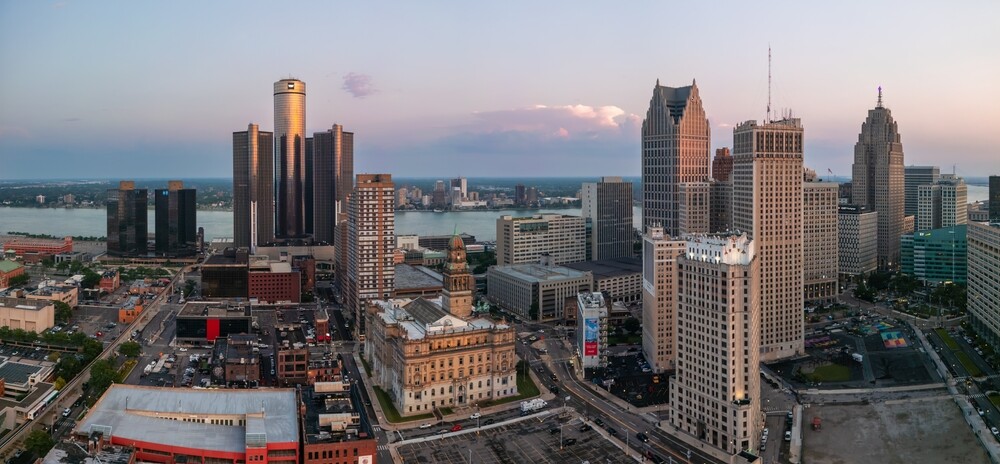 Aerial shot of downtown Detroit