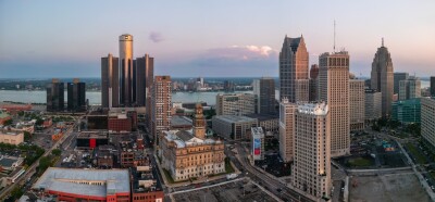 Aerial shot of downtown Detroit