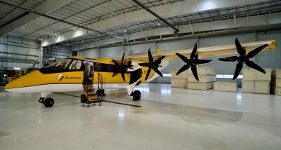 Electra's Ultra Short aircraft parked in a hangar
