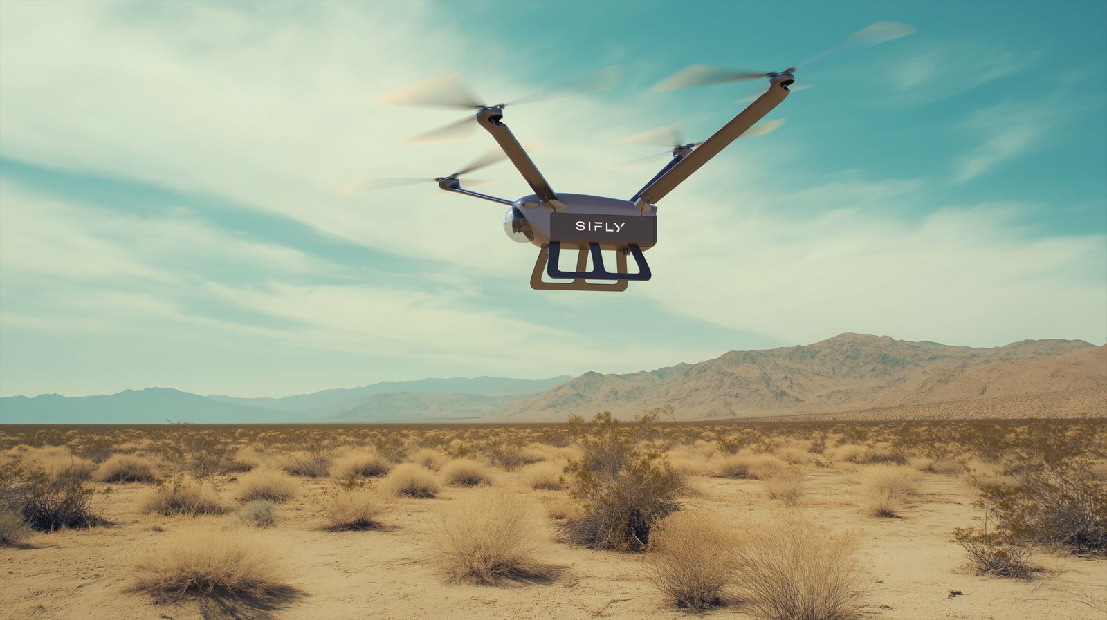 drone flies over a desert
