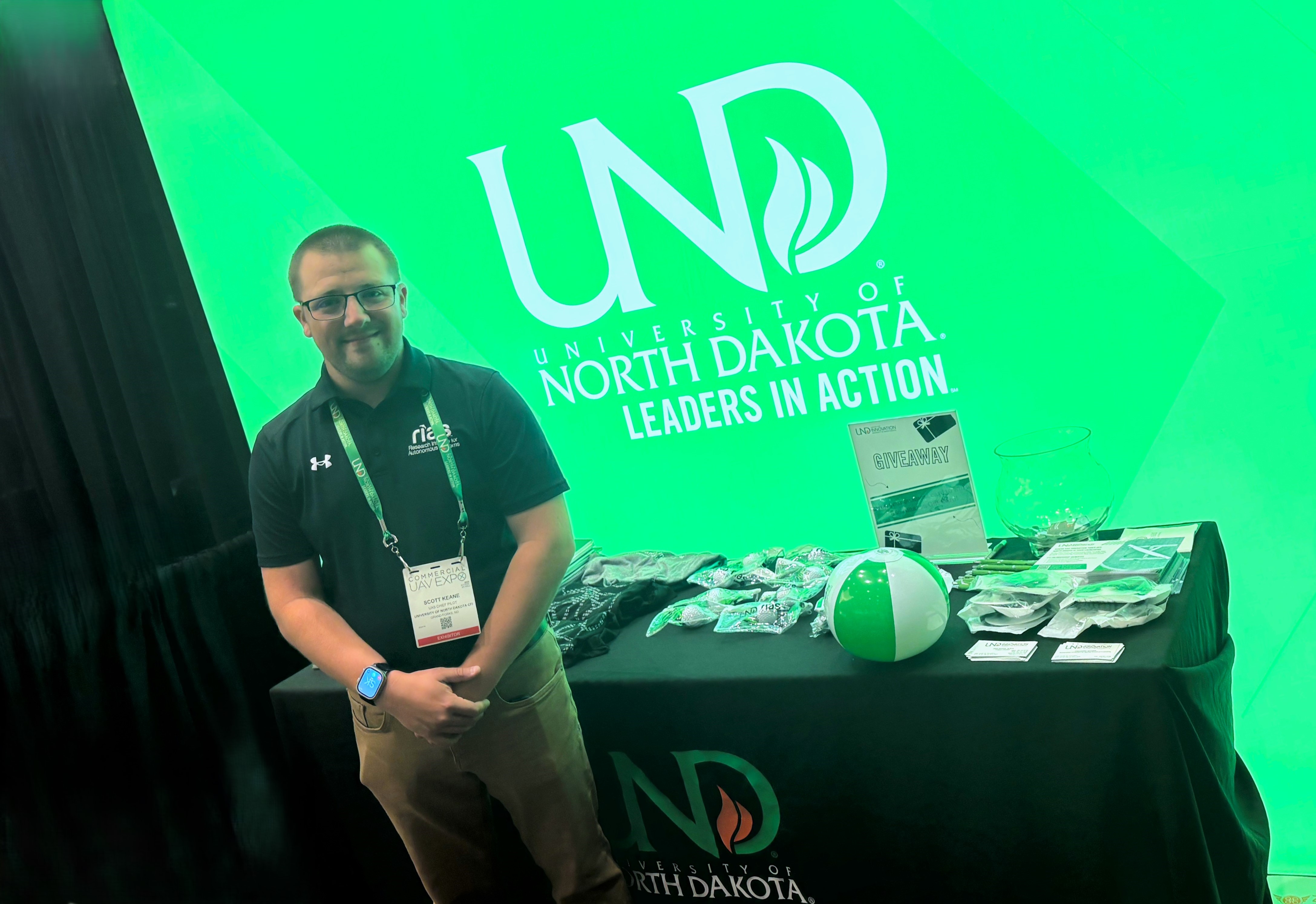 Scott Keane, UAS Chief Pilot, University of North Dakota, at the university's booth at Commercial UAV Expo 2025