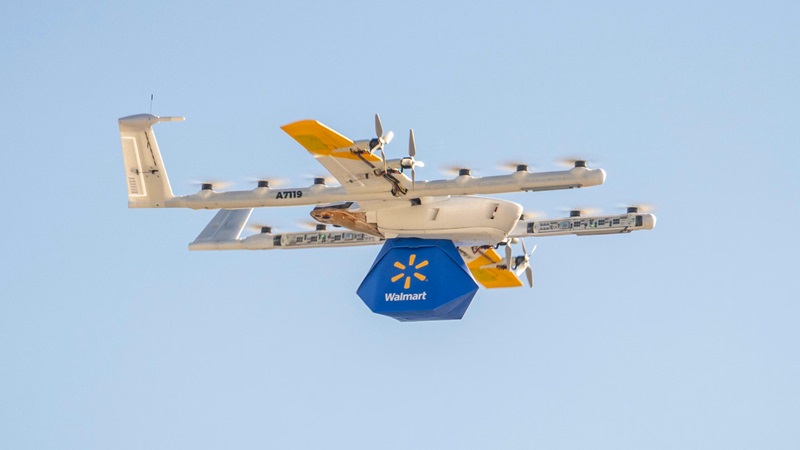 Wing drone delivering from Walmart