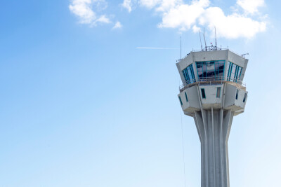 View of air traffic control tower in the Airport.
