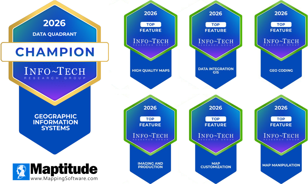 Geo Week News - Maptitude Named 2026 Data Quadrant Champion for Geographic Information Systems by Info-Tech Research Group