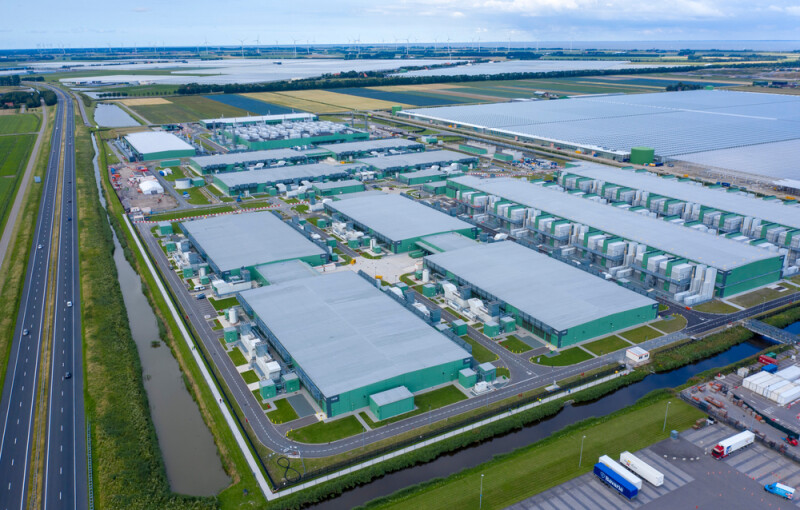 Drone aerial views of Microsoft datacenters in the Netherlands