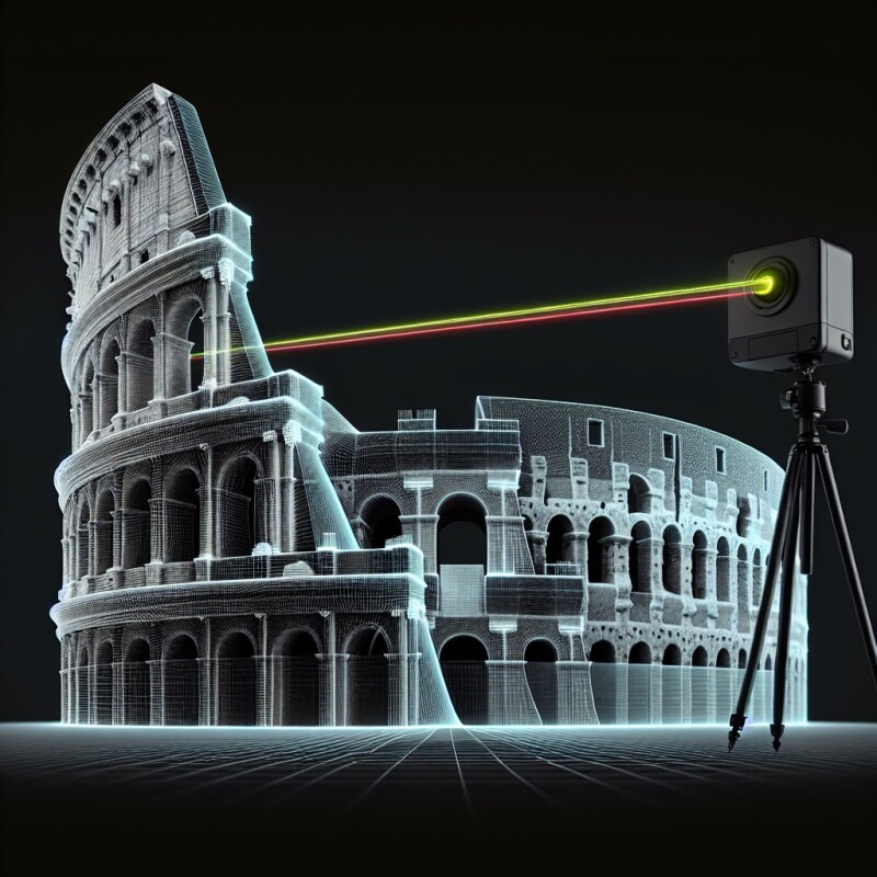 Animation of a laser scanner scanning the Colosseum
