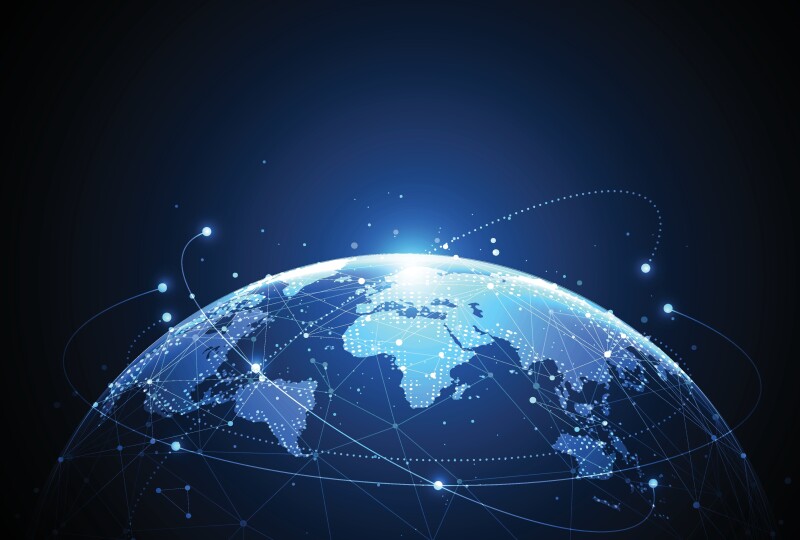 World map point and line composition concept of global business.