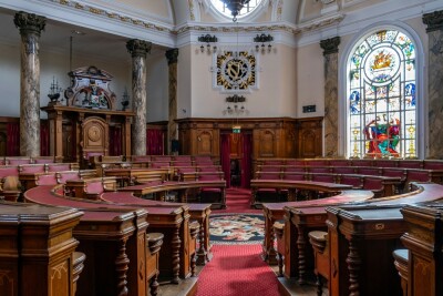 Cardiff City Hall Council Chamber, Grade I listed building in Cathays Park, Cardiff, Wales