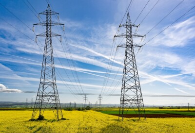 Transmission towers in Greece in Spring