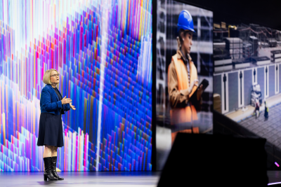 As Amy Bunszel, Executive Vice President of Architecture, Engineering, and Construction at Autodesk, announces the new integration during her address in the General Session.