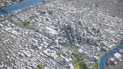 Philadelphia 3D city model aerial rendering