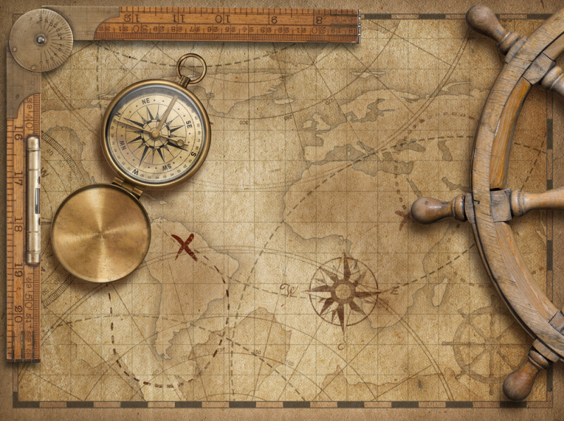 adventure and explore concept still life with old nautical world map 3d illustration