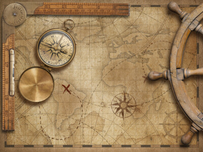 adventure and explore concept still life with old nautical world map 3d illustration