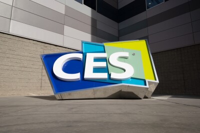 The CES sign outside the Las Vegas Convention Center welcomes visitors to CES 2024.