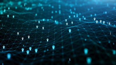 Location icons of gps navigation, Global 5g high speed internet connection and Big data analysis process background