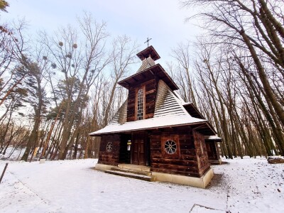 Old wooden church in Museum of Folk Architecture and Rural Life in Lviv