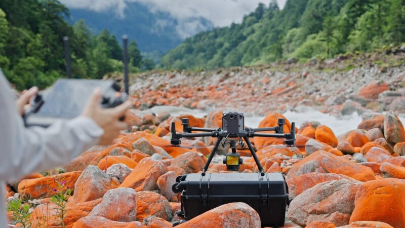 UAV on a dock in the wilderness