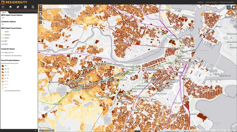 GIS view of housing density around Boston