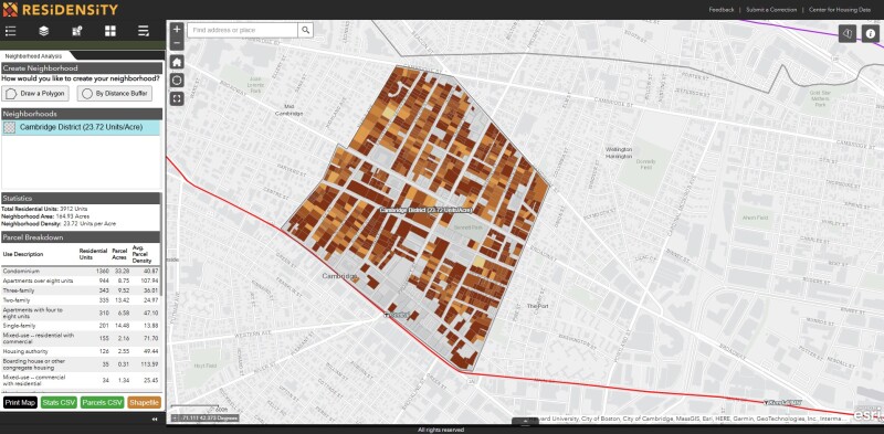 GIS view of denisty around a neighborhood in Cambridge