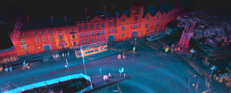 Point cloud of building facade and surrounding environment collected by OxTS WayFinder