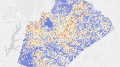 ArcGIS dashboard showing surface temperature across Wake County