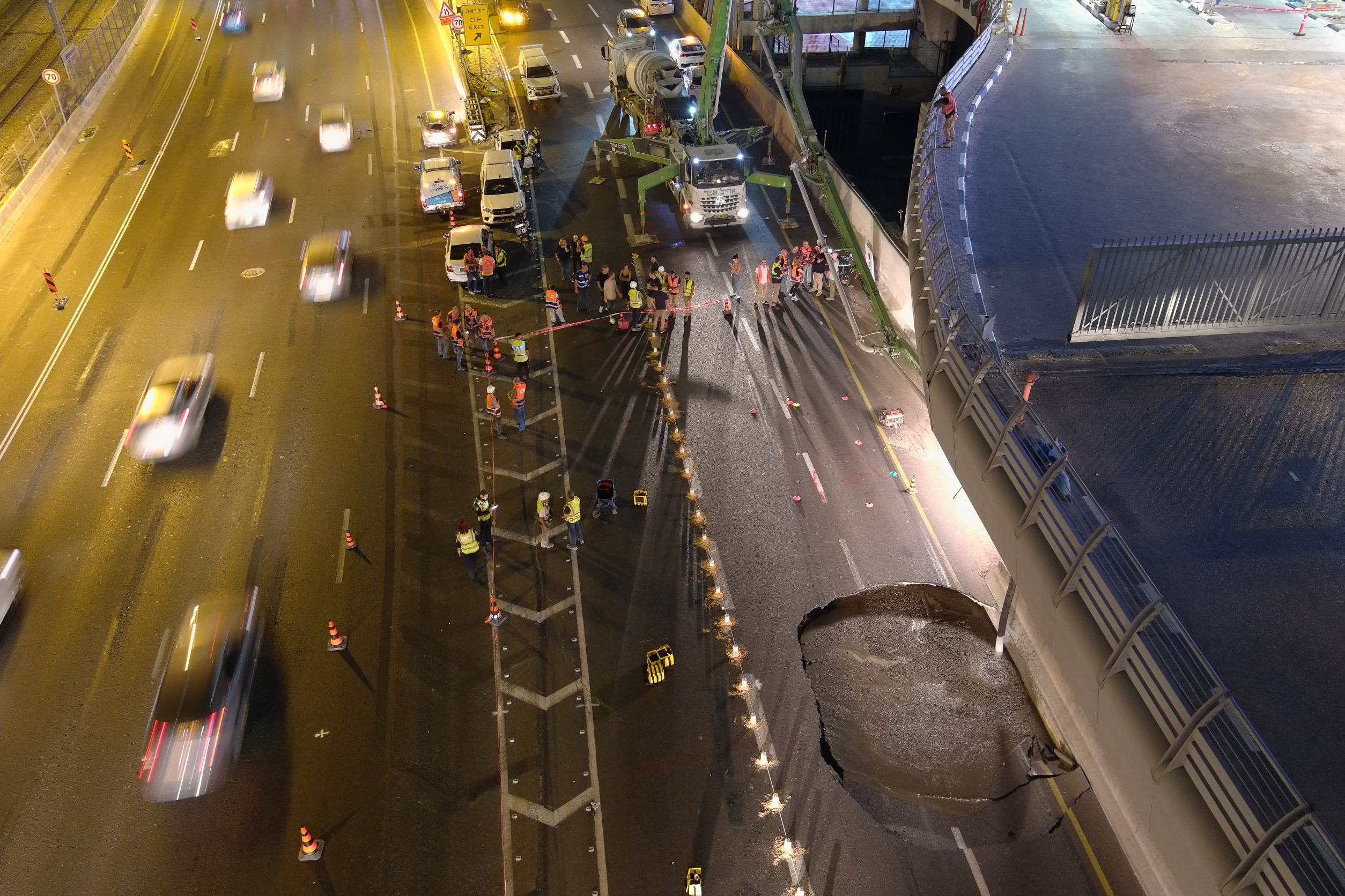 Sinkhole on a main road in Tel Aviv, Israel.