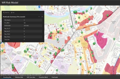 Screenshot of risk tool showing flood risks in a given area.