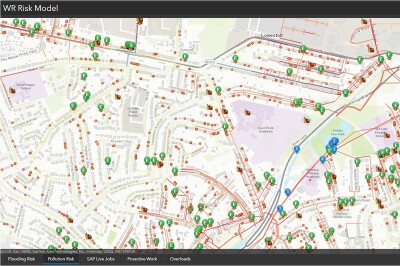 Screenshot of risk tool showing pollution risk in a given area.