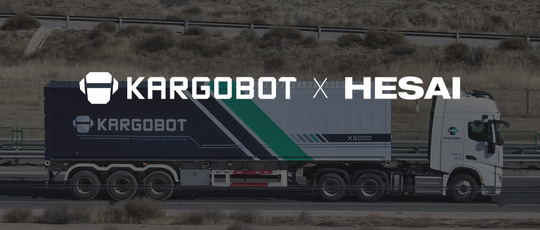 KargoBot truck with graphic promoting agreement KargoBot and Hesai overlaid on top.