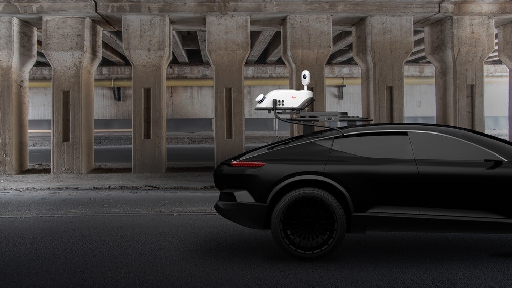 Leica Pegasus TRK100 attached to the back of a car.