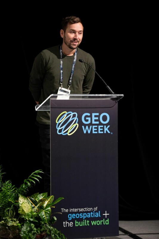 Nicolas Morency giving a Product Preview presentation at Geo Week 2023