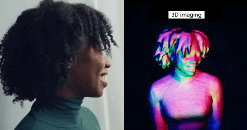 A woman (left) and her 3D model (right).