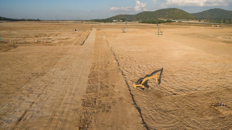 Aerial view of a construction site.
