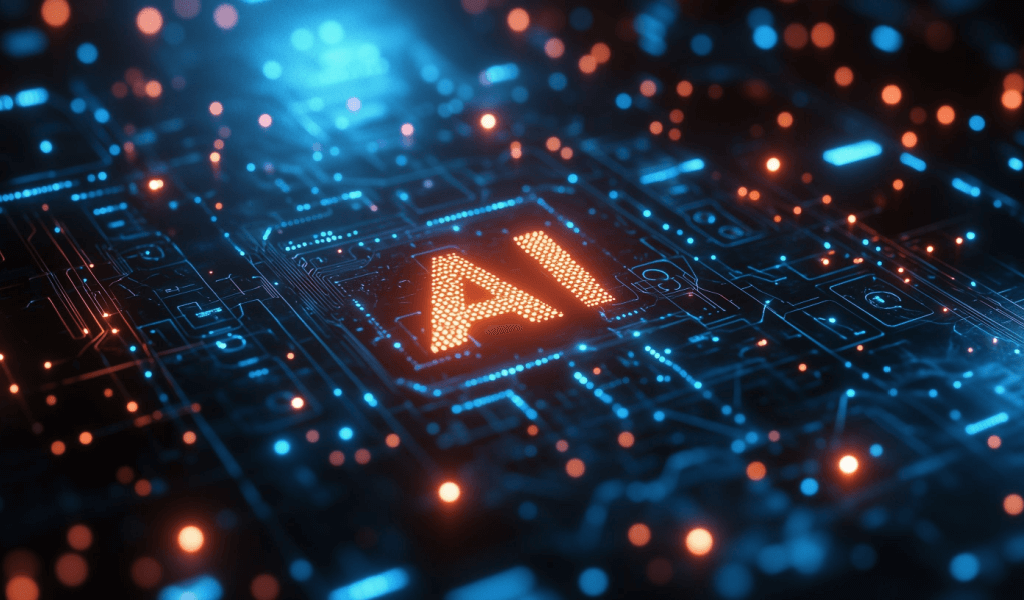 artificial intelligence mother board with the letters AI in neon