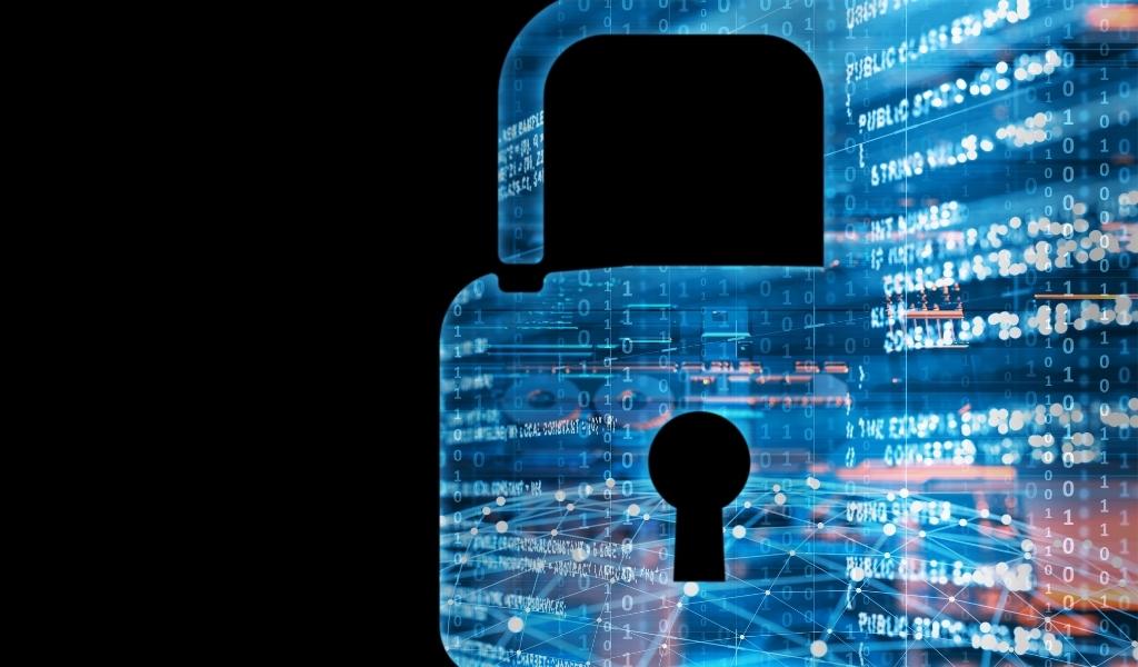 Abstract photo of a lock with imagery of numbers and data overlaid