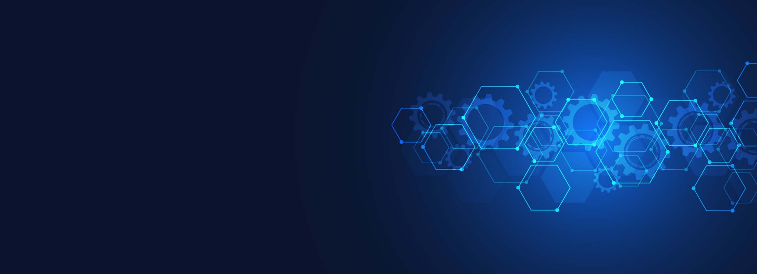 blue gears and hexagons