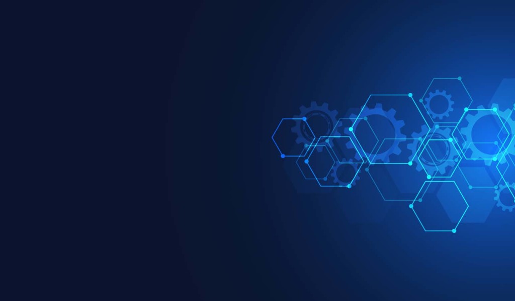 Blue gears and hexagons