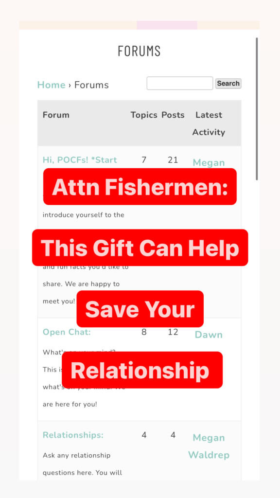 Private screen shot of a private forum for Partners of Commercial Fishermen