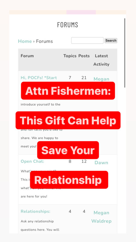Private screen shot of a private forum for Partners of Commercial Fishermen
